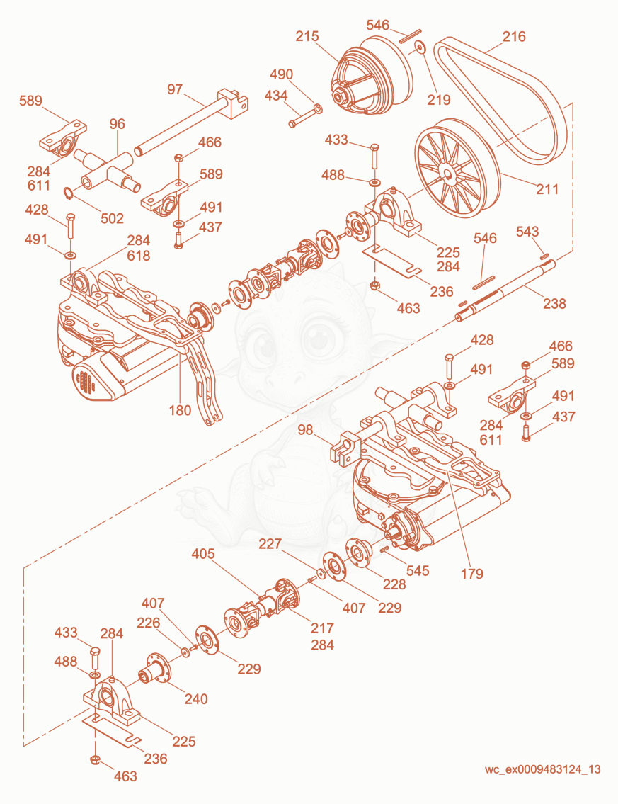 Exploded parts diagram of the Drive cpl. of a Wacker Neuson CRT36-23K-H, with numbered balloons