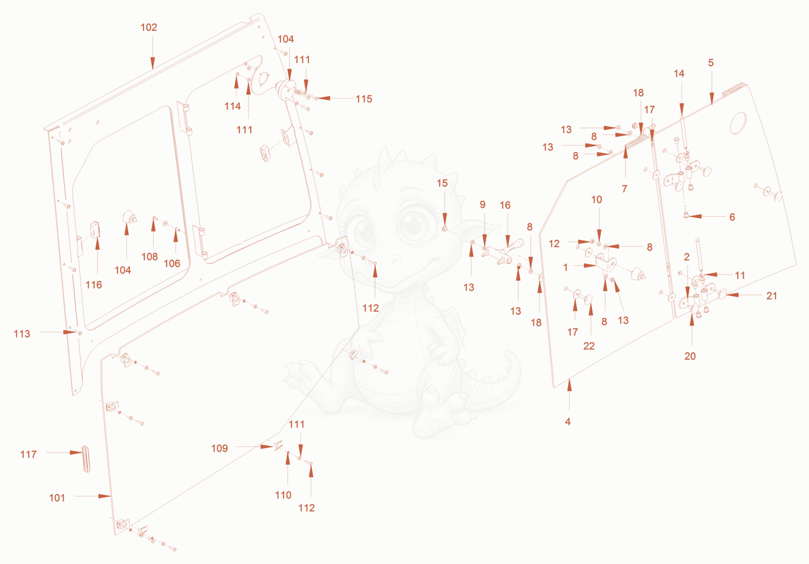 Exploded parts diagram of the driver's cabin of a Wacker Neuson RC50P, with numbered balloons