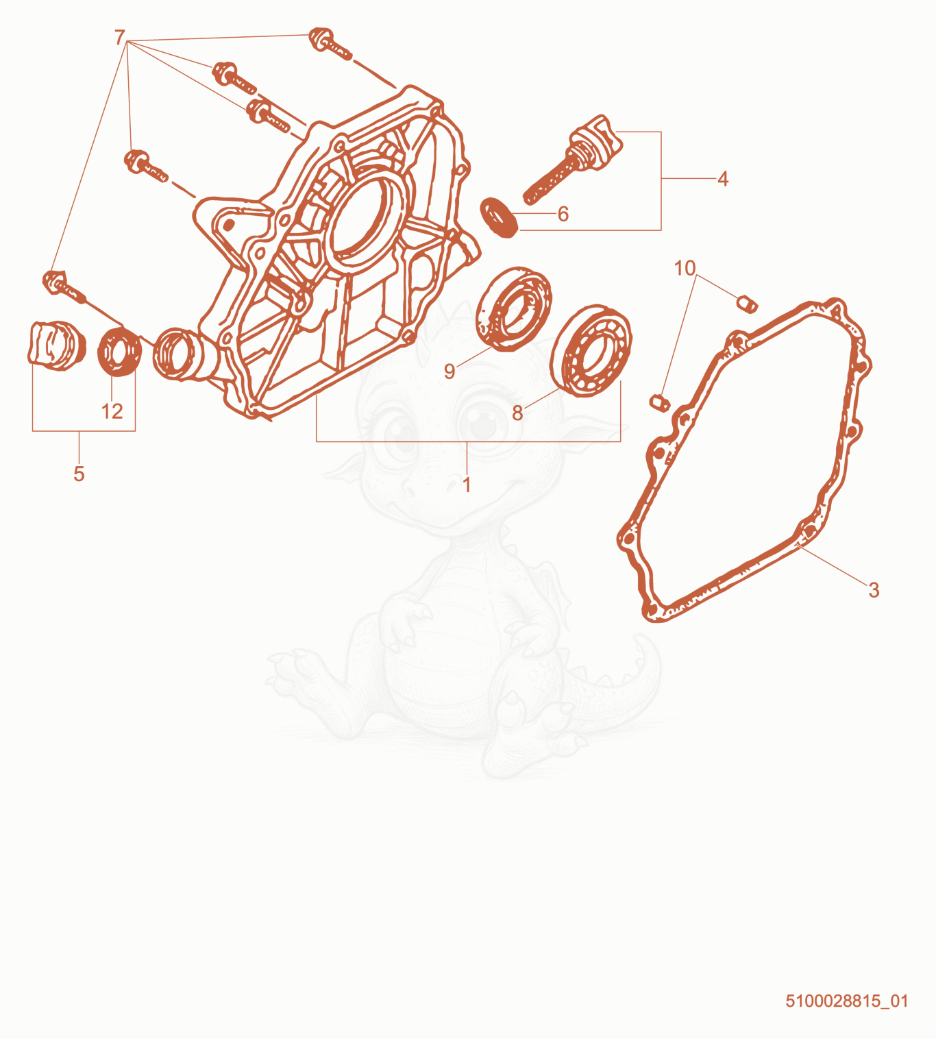 Exploded parts diagram of the Crankcase Cover of a Wacker Neuson CT30ADT, with numbered balloons