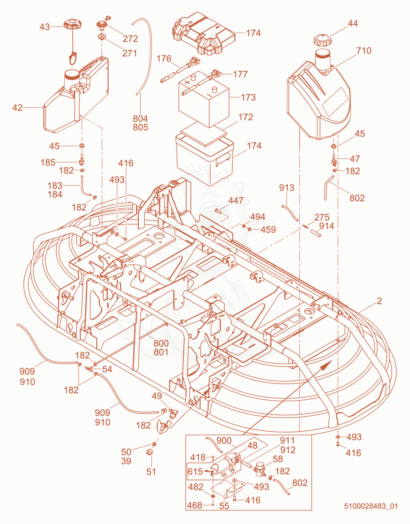 Exploded parts diagram of the Tank cpl. of a Wacker Neuson CRT48-37V, with numbered balloons
