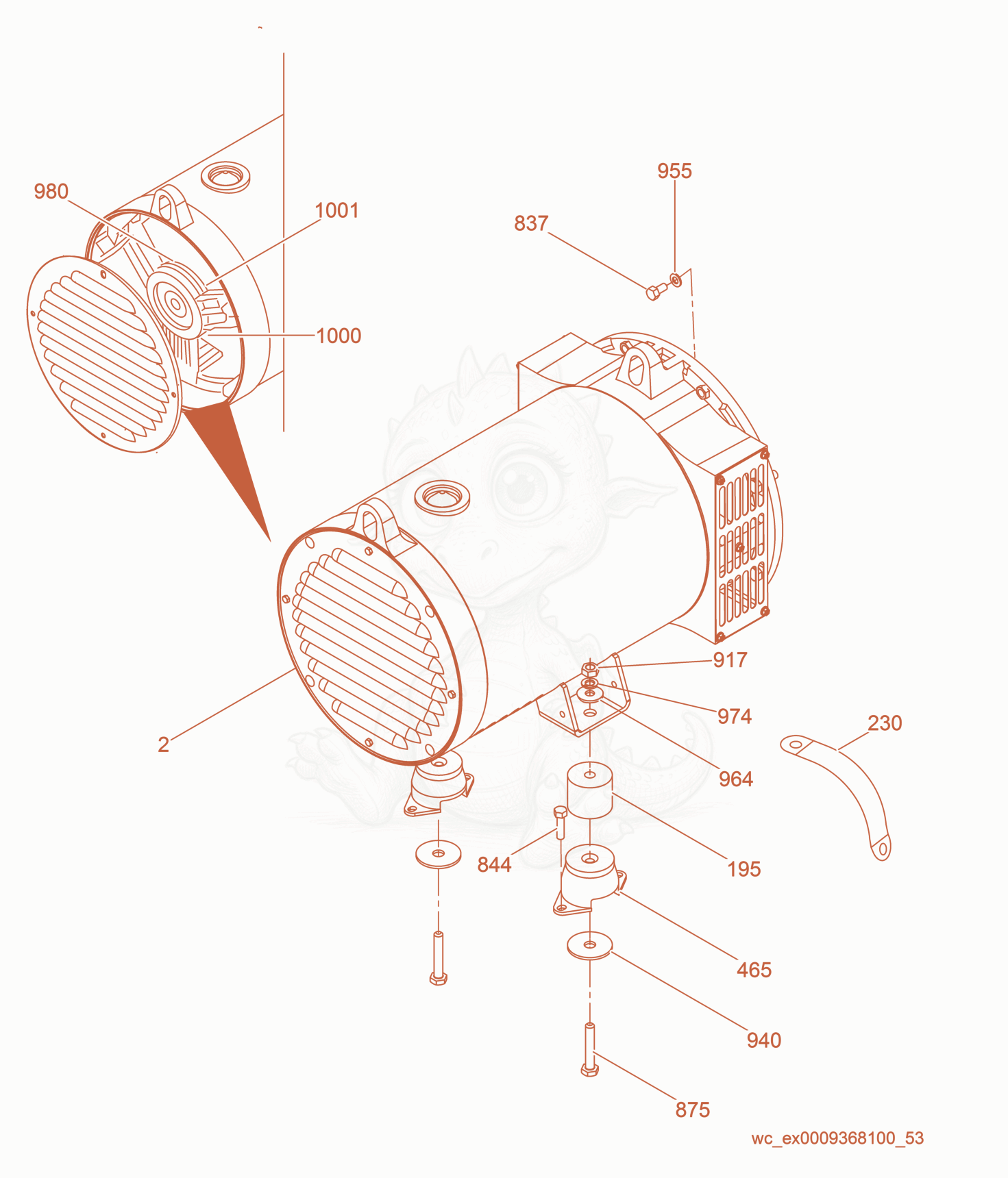 Exploded parts diagram of the Generator Mount cpl. of a Wacker Neuson G25, with numbered balloons