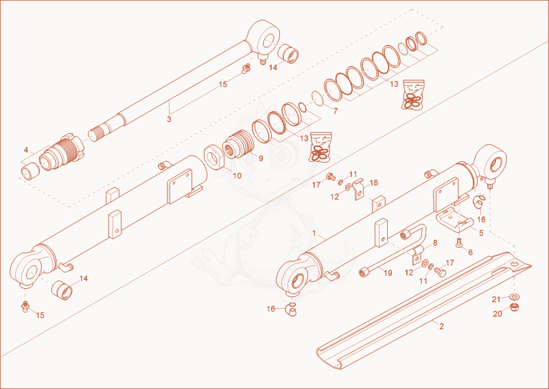 Exploded parts diagram of the boom cylinder of a Wacker Neuson ET18, with numbered balloons