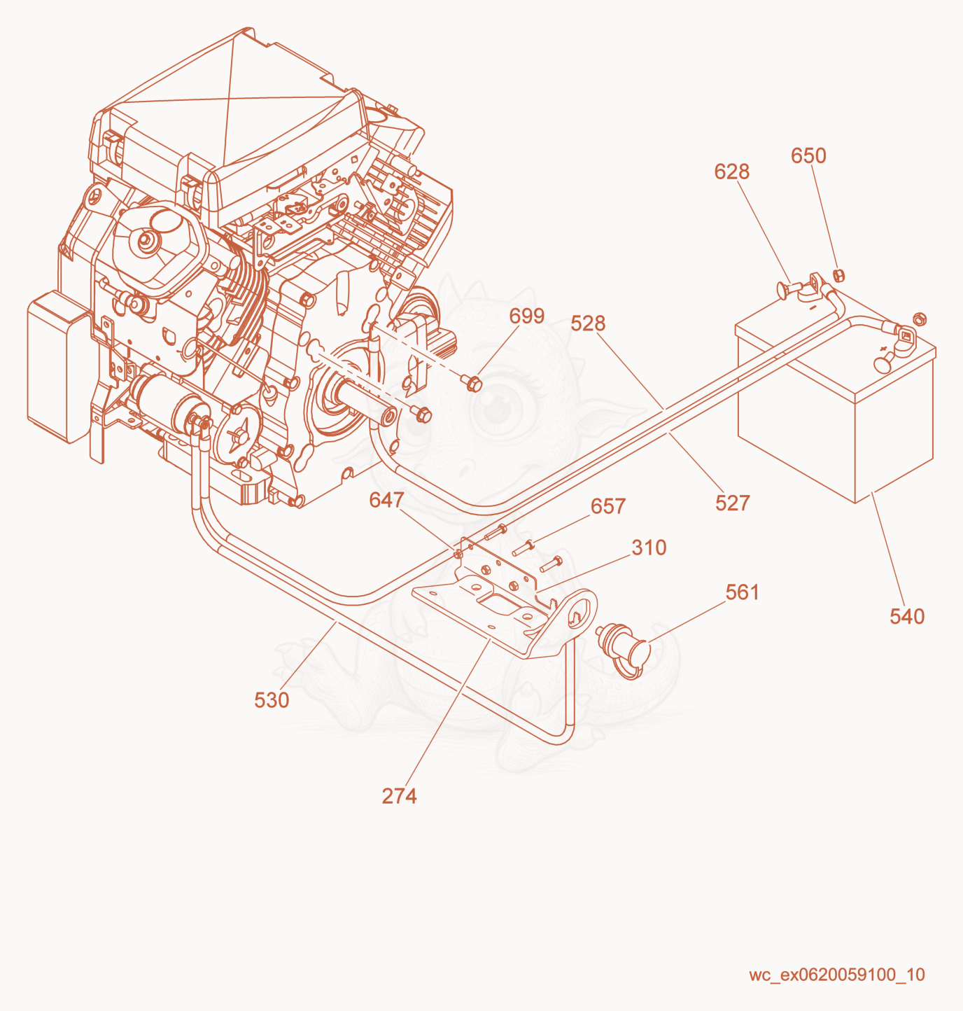 Exploded parts diagram of the Battery Installation of a Wacker Neuson RD12-90, with numbered balloons