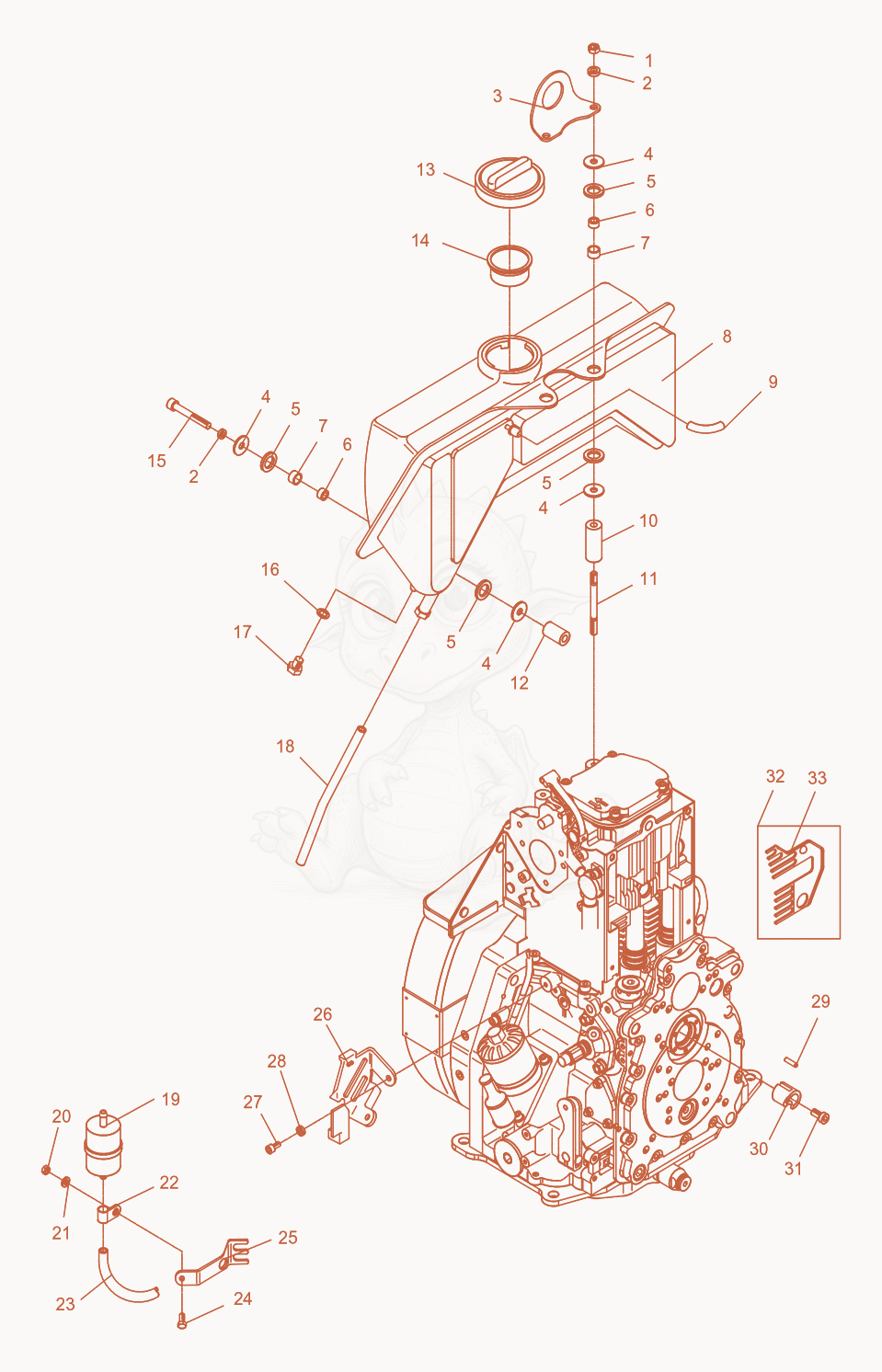 Exploded parts diagram of the Fuel Tank of a Wacker Neuson DPU4045H, with numbered balloons