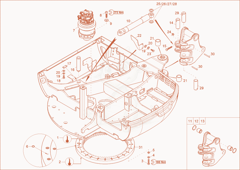 Exploded parts diagram of the chassis of a Wacker Neuson 50Z3, with numbered balloons