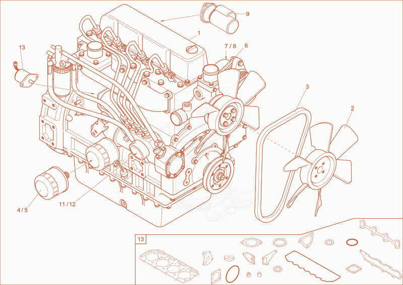 Exploded parts diagram of the diesel engine of a Wacker Neuson 3703RD, with numbered balloons
