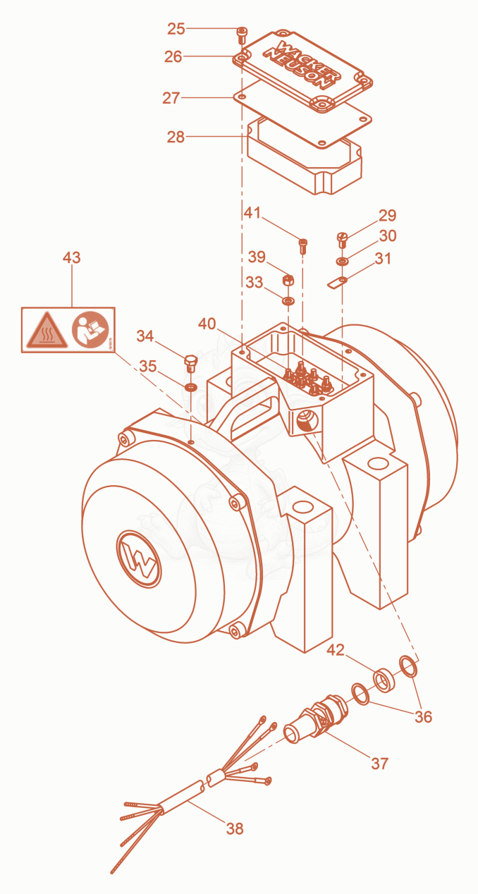 Exploded parts diagram of the External Vibrator cpl. of a Wacker Neuson AR75/3,6/460US, with numbered balloons