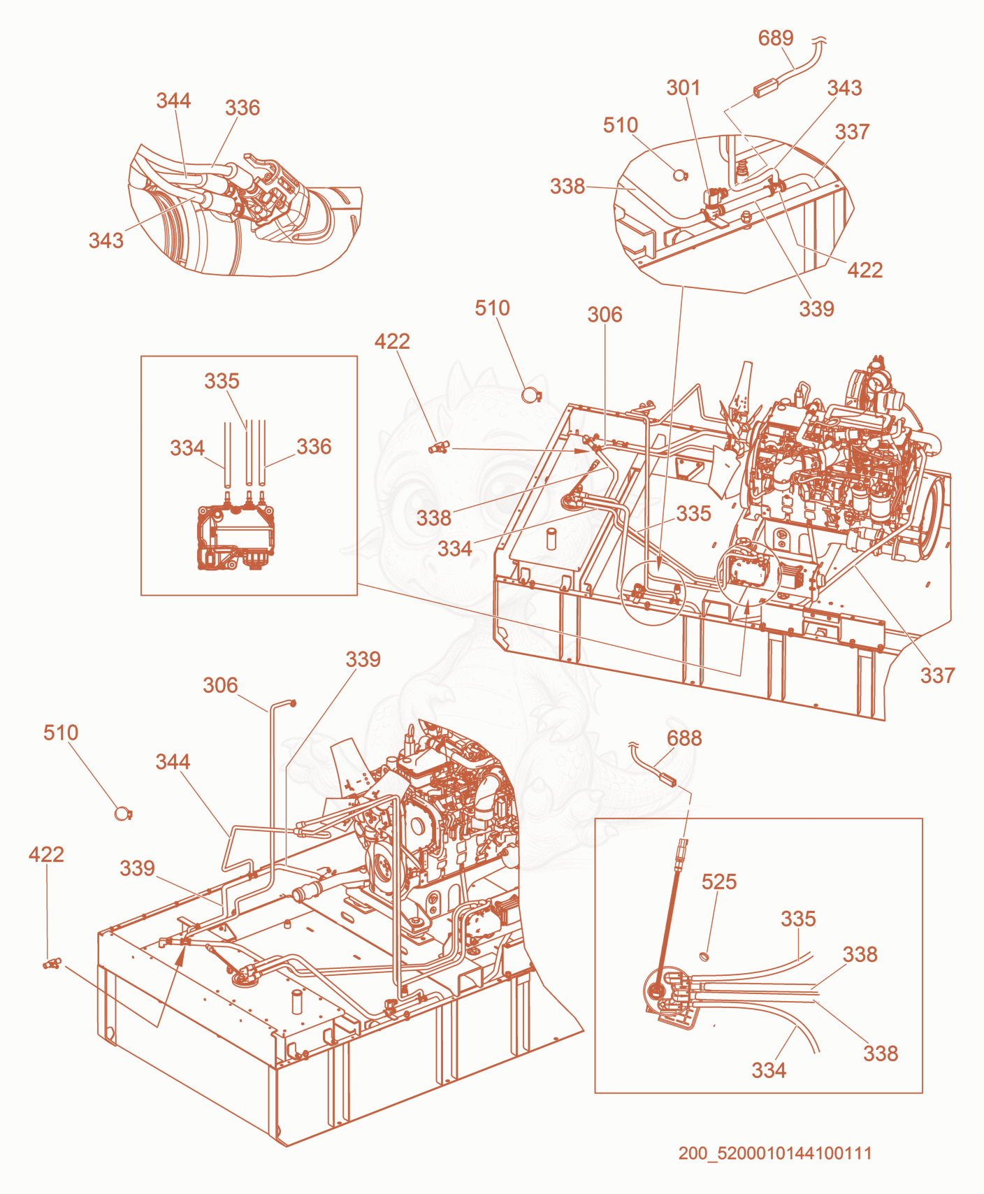 Exploded parts diagram of the Diesel Exhaust Fluid System of a Wacker Neuson G320, with numbered balloons