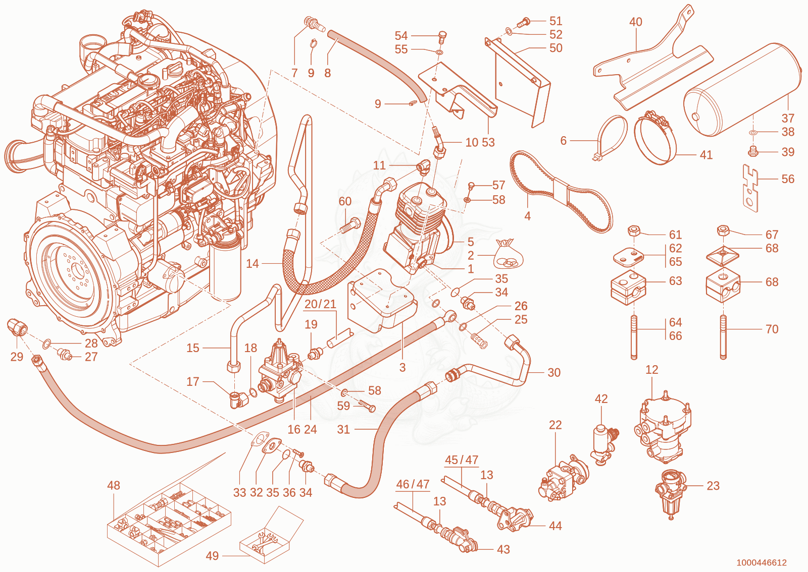 Exploded parts diagram of the Compressed air brake of a Wacker Neuson TH745(416-32), with numbered balloons