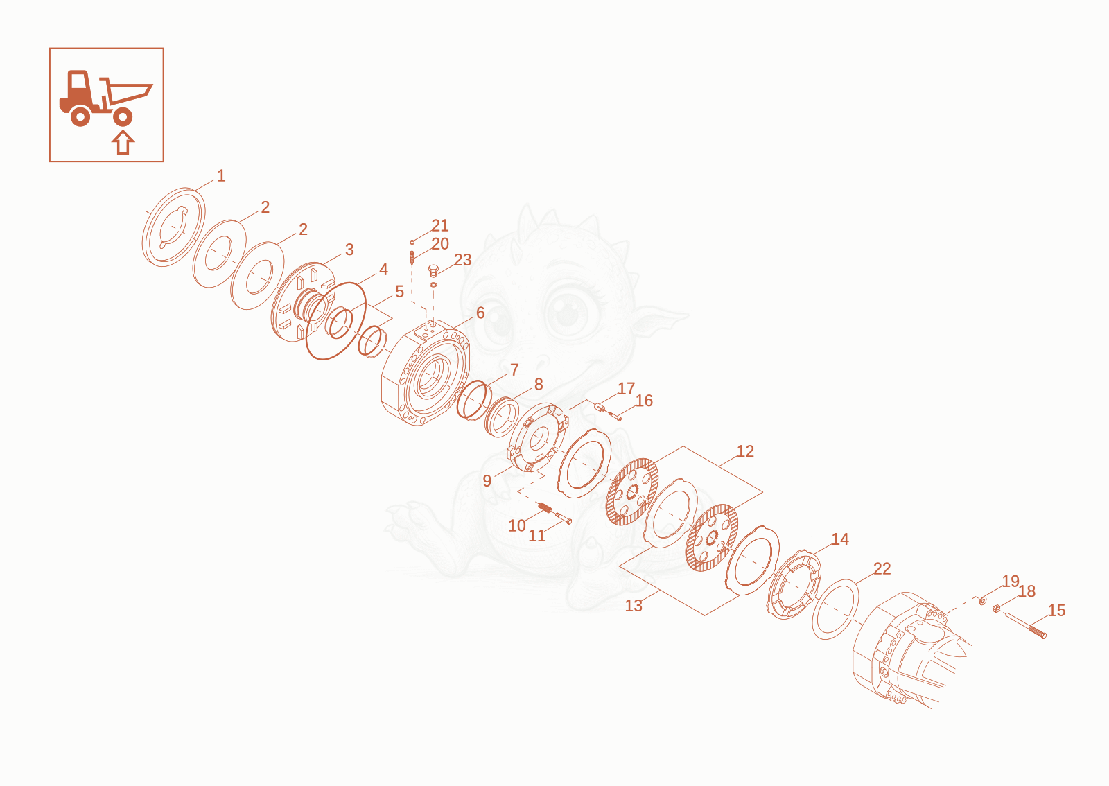 Exploded parts diagram of the BRAKES of a Wacker Neuson DW90-3, with numbered balloons