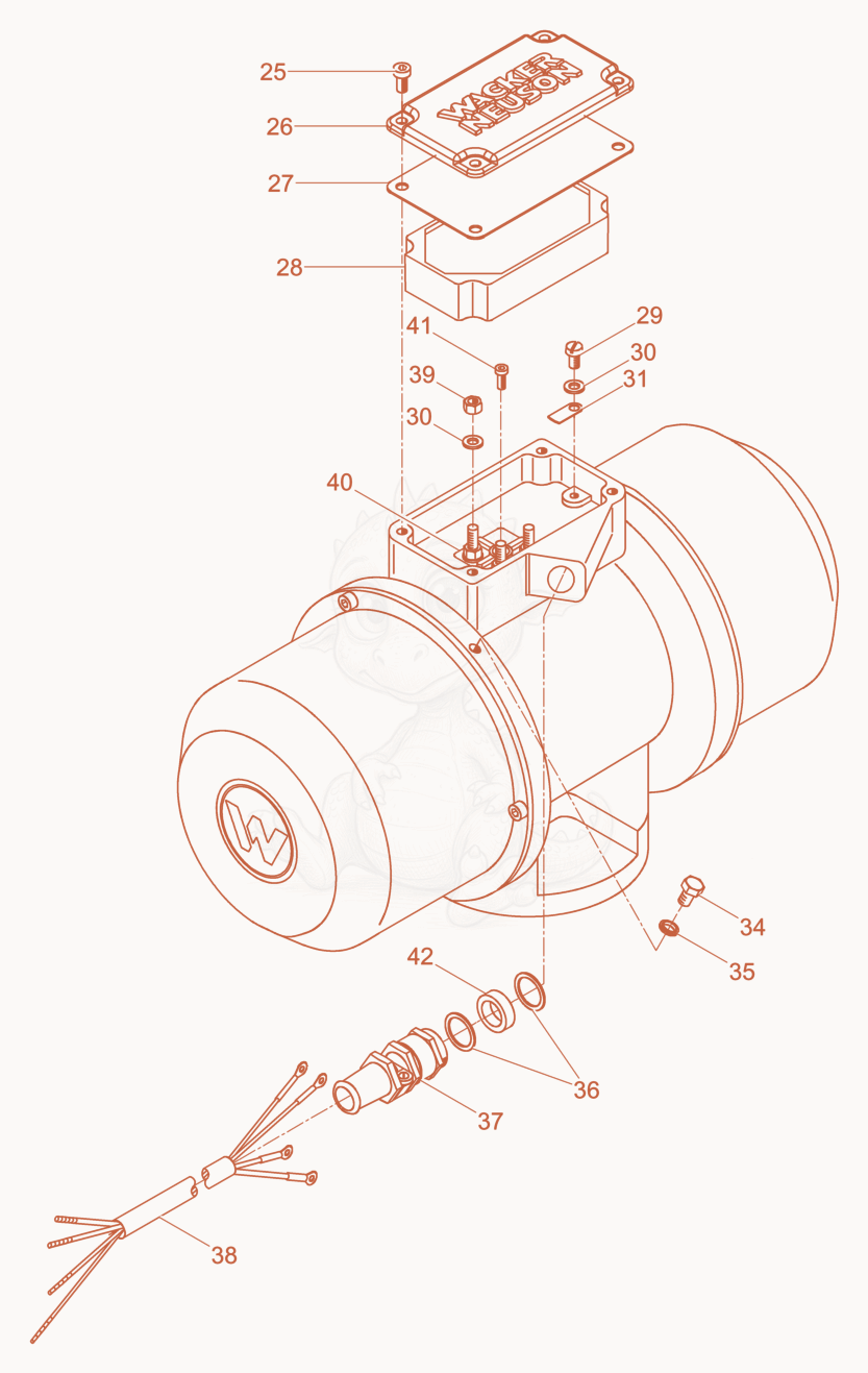 Exploded parts diagram of the External Vibrator cpl. of a Wacker Neuson AR51/1,5/400, with numbered balloons