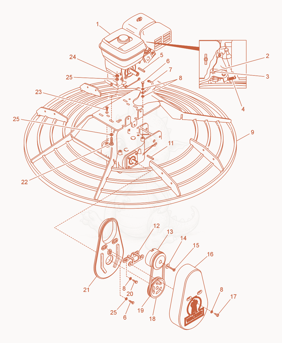 Exploded parts diagram of the Drive System/Engine of a Wacker Neuson CT48ADP, with numbered balloons