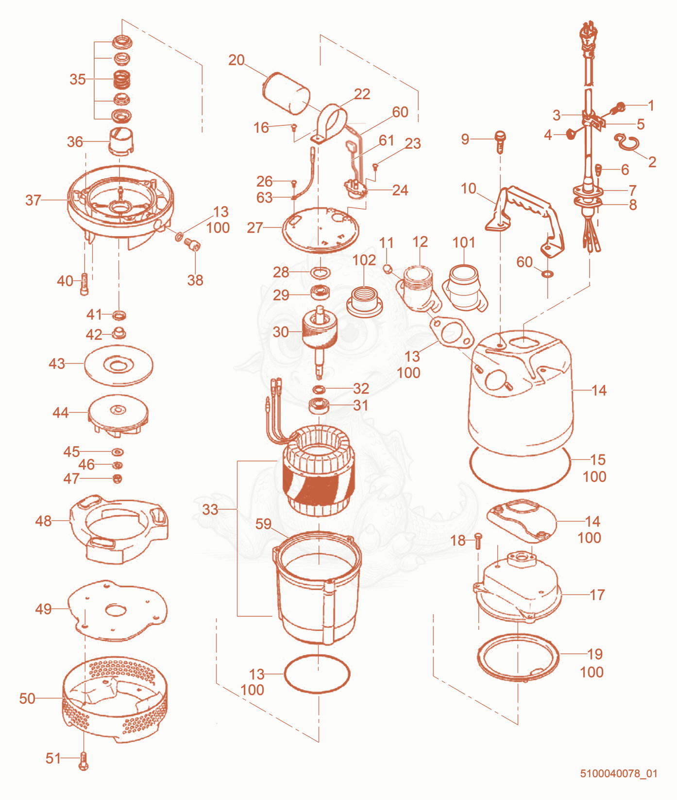 Exploded parts diagram of the Pump Components of a Wacker Neuson PS2800, with numbered balloons