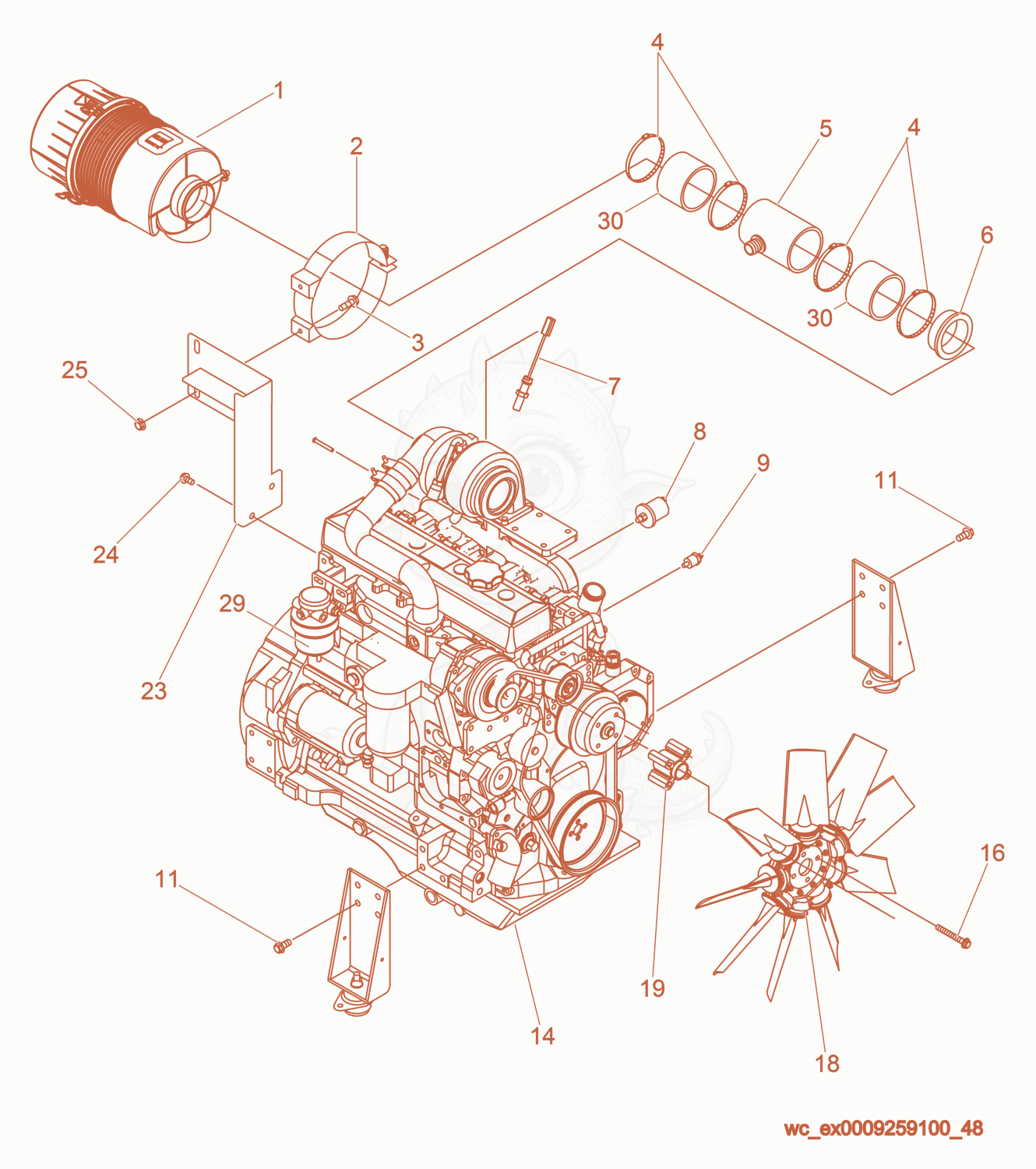 Exploded parts diagram of the Engine cpl. of a Wacker Neuson G85, with numbered balloons