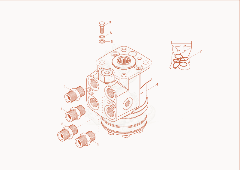 Despiece del steering unit de una máquina Wacker Neuson 6001, con globos numerados
