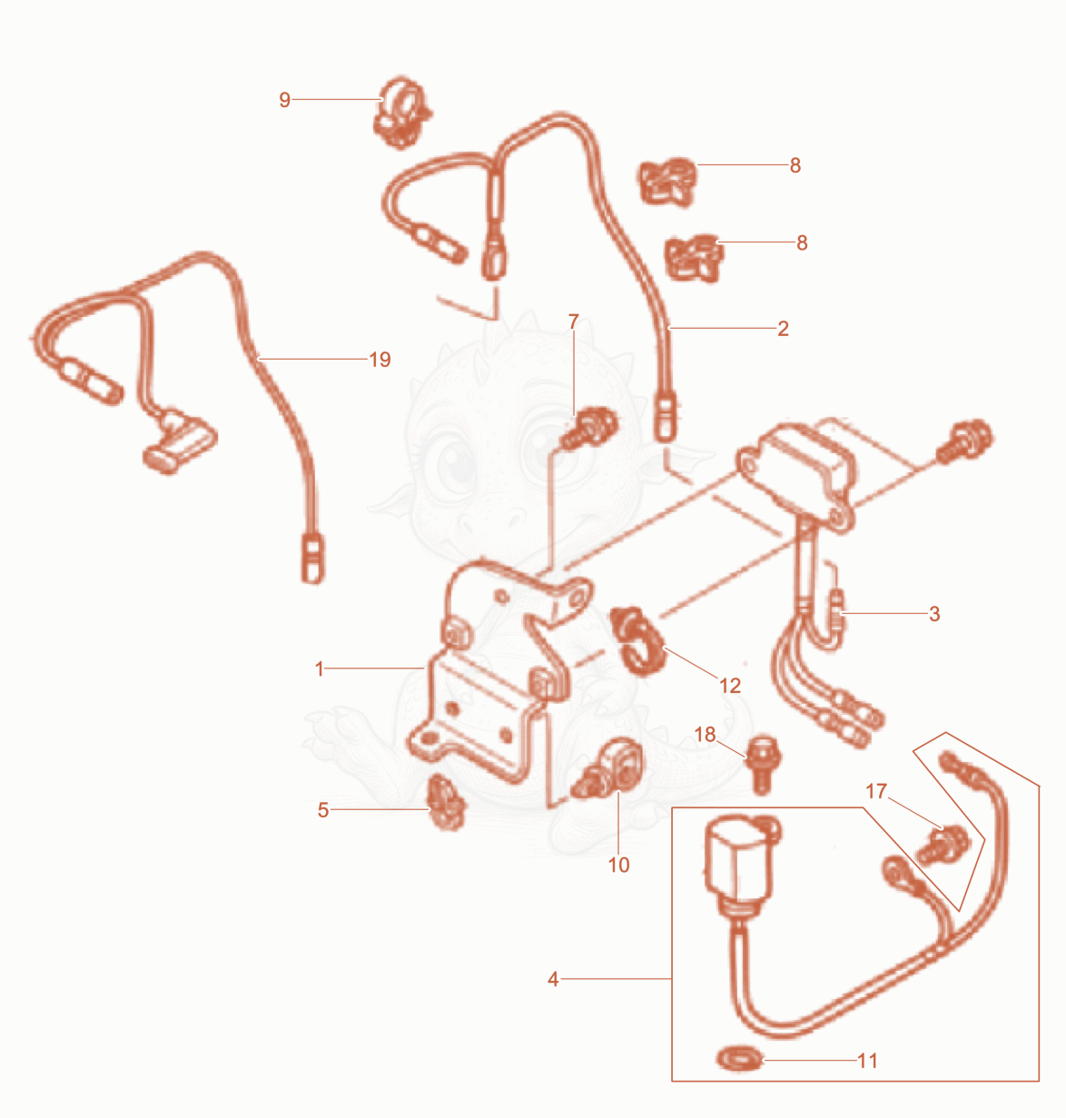 Exploded parts diagram of the Oil Level Switch of a Wacker Neuson BS60-4AS11INUS, with numbered balloons