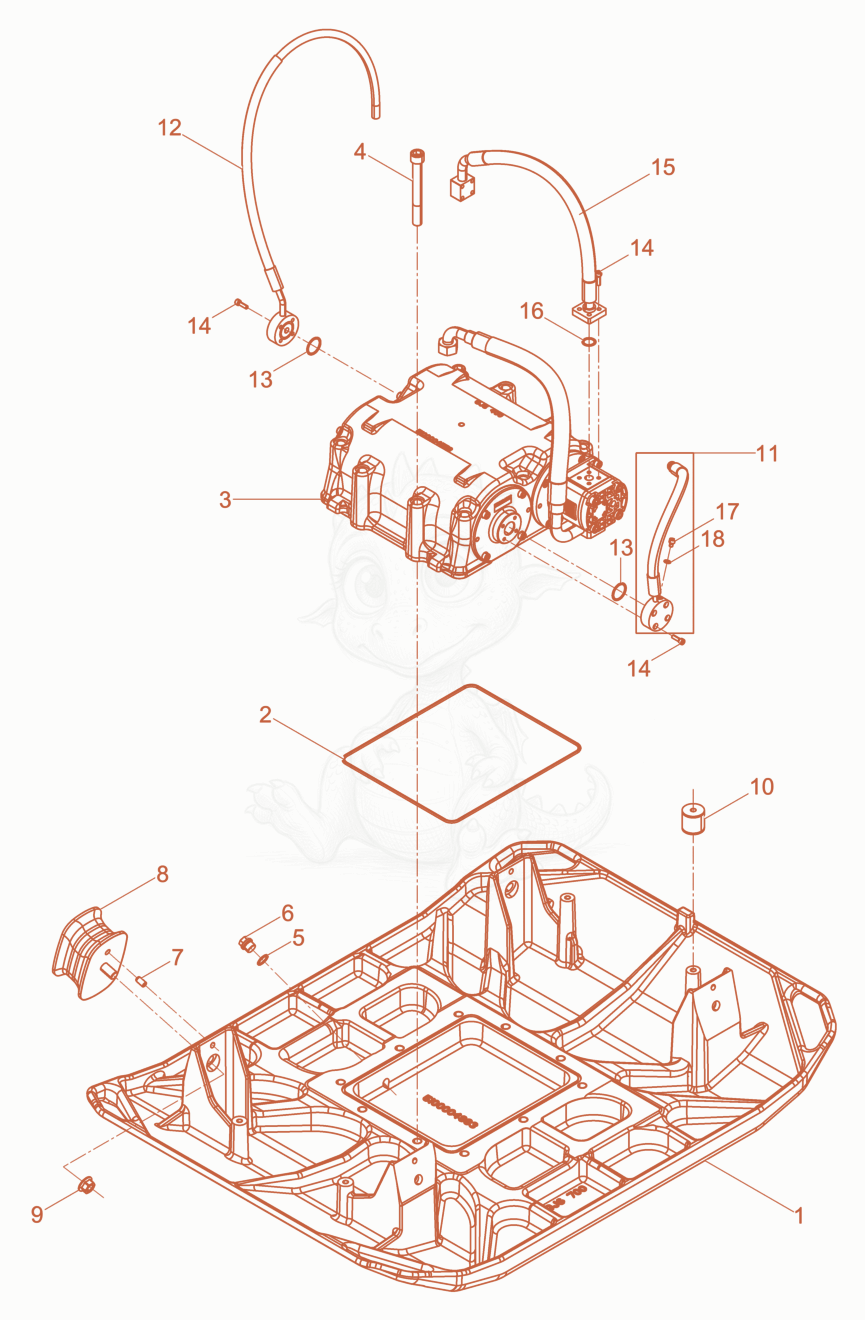 Exploded parts diagram of the Baseplate cpl. DPU110 of a Wacker Neuson DPU110LEM870, with numbered balloons