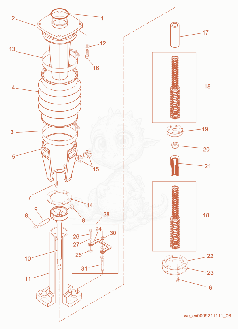 Exploded parts diagram of the Guide Cylinder cpl. of a Wacker Neuson BS500, with numbered balloons