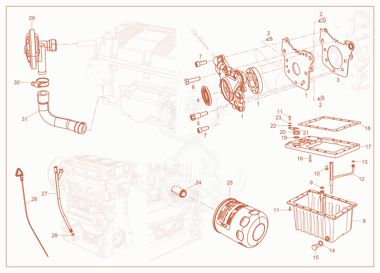 Exploded parts diagram of the Lubrication System of a Wacker Neuson LTC4, with numbered balloons