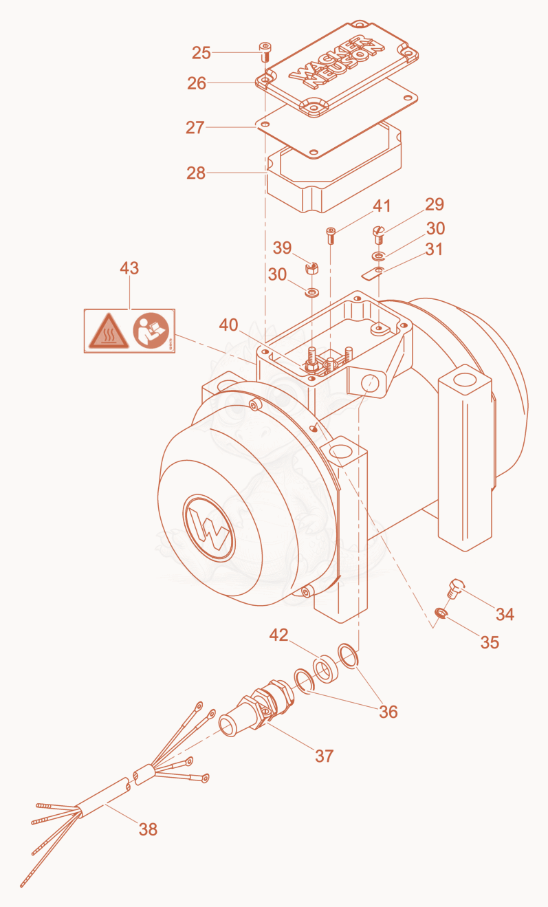 Exploded parts diagram of the External Vibrator cpl. of a Wacker Neuson AR54/9/042, with numbered balloons