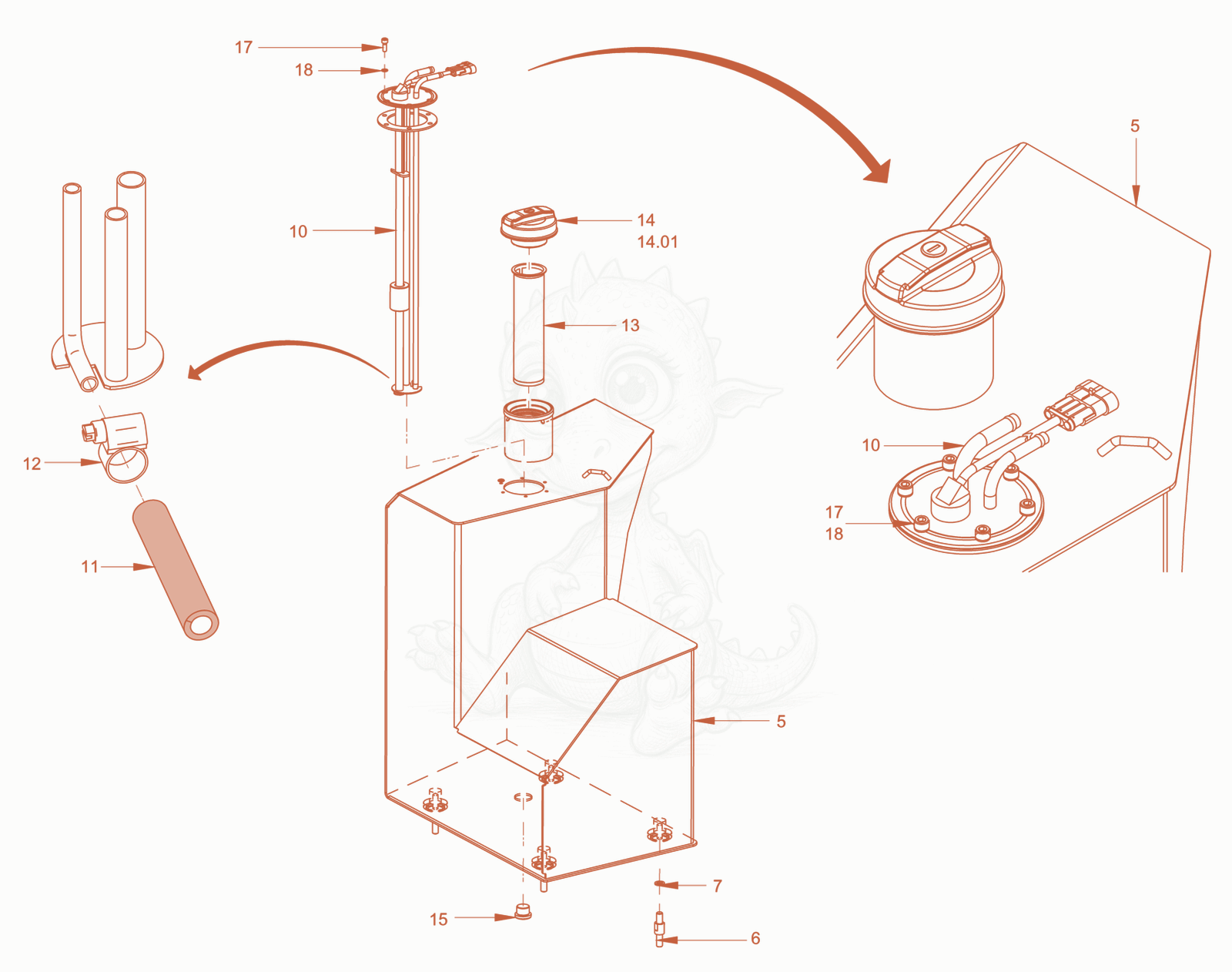 Exploded parts diagram of the fuel system of a Wacker Neuson RD40-130CDPF, with numbered balloons