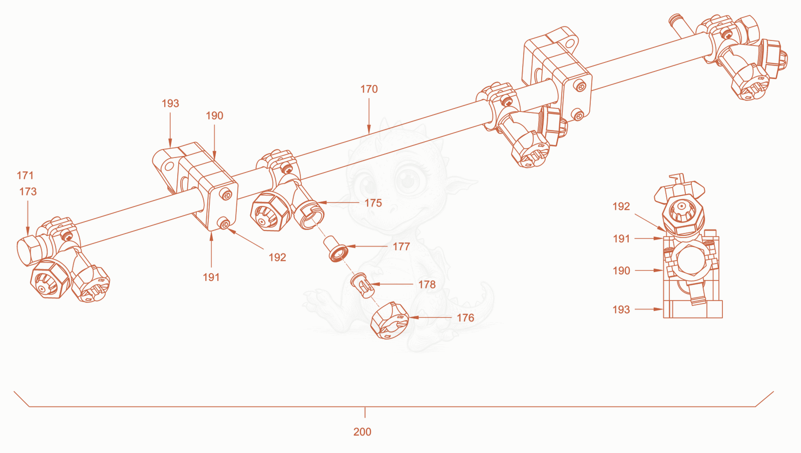 Exploded parts diagram of the sprinkling of a Wacker Neuson RD18-100C, with numbered balloons