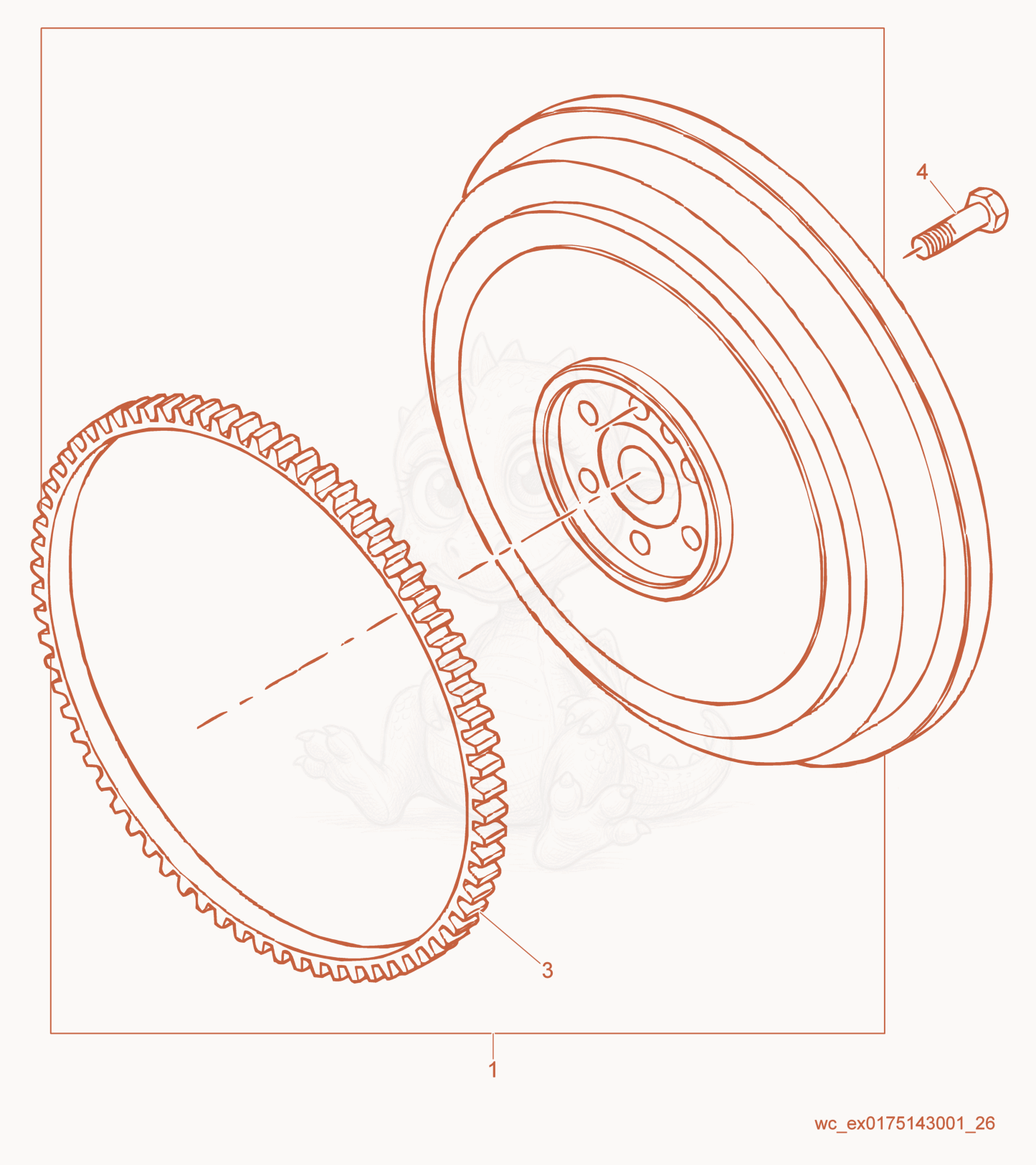 Exploded parts diagram of the Flywheel/Ring Gear of a Wacker Neuson RD27-120, with numbered balloons
