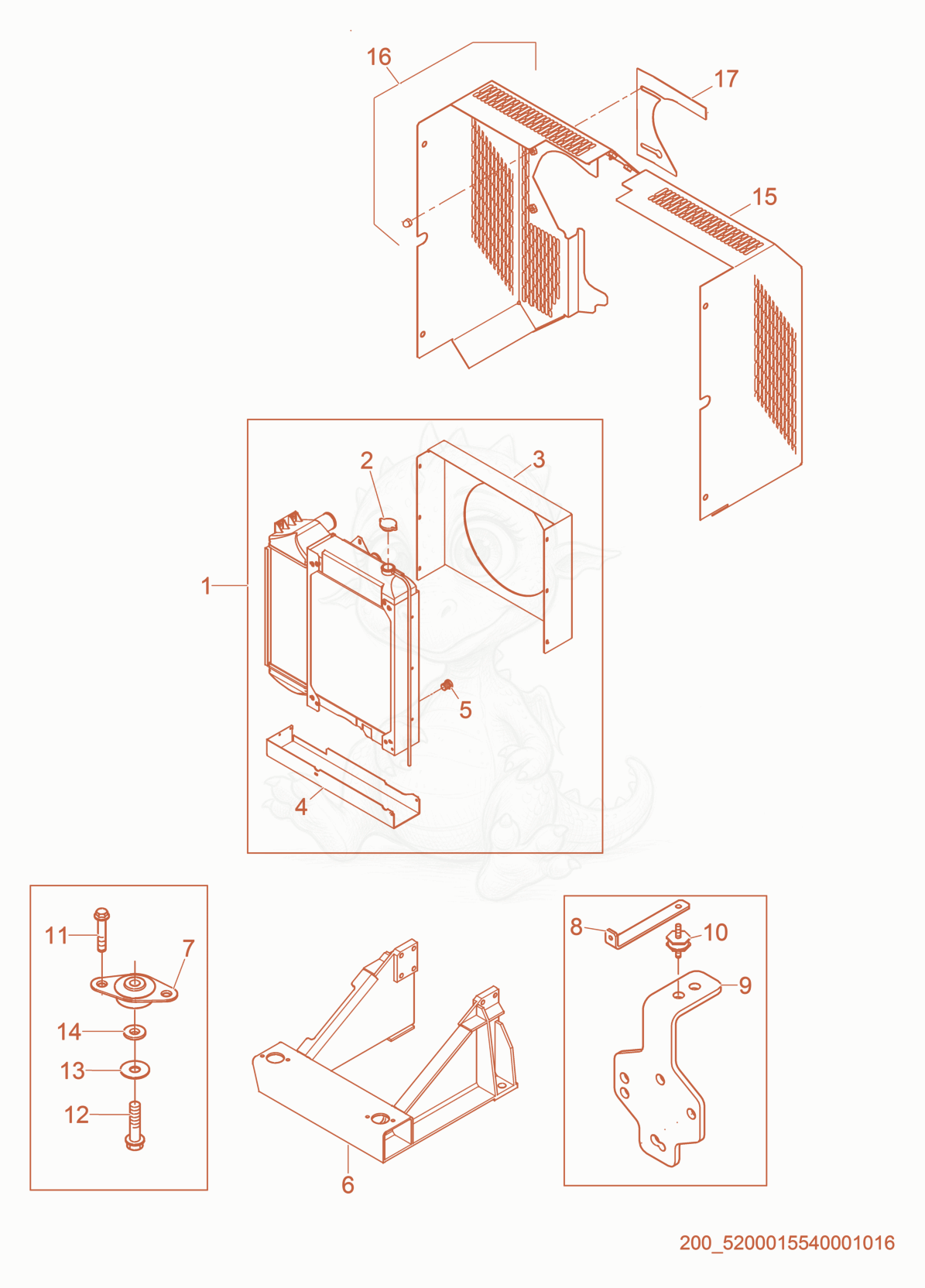 Exploded parts diagram of the Radiator cpl. of a Wacker Neuson G95, with numbered balloons
