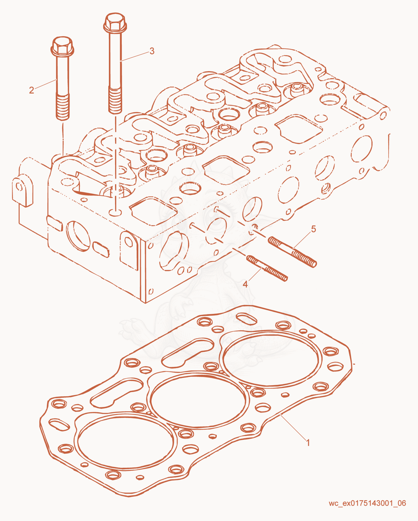 Exploded parts diagram of the Cylinder Head Gasket Set of a Wacker Neuson RD27-120, with numbered balloons