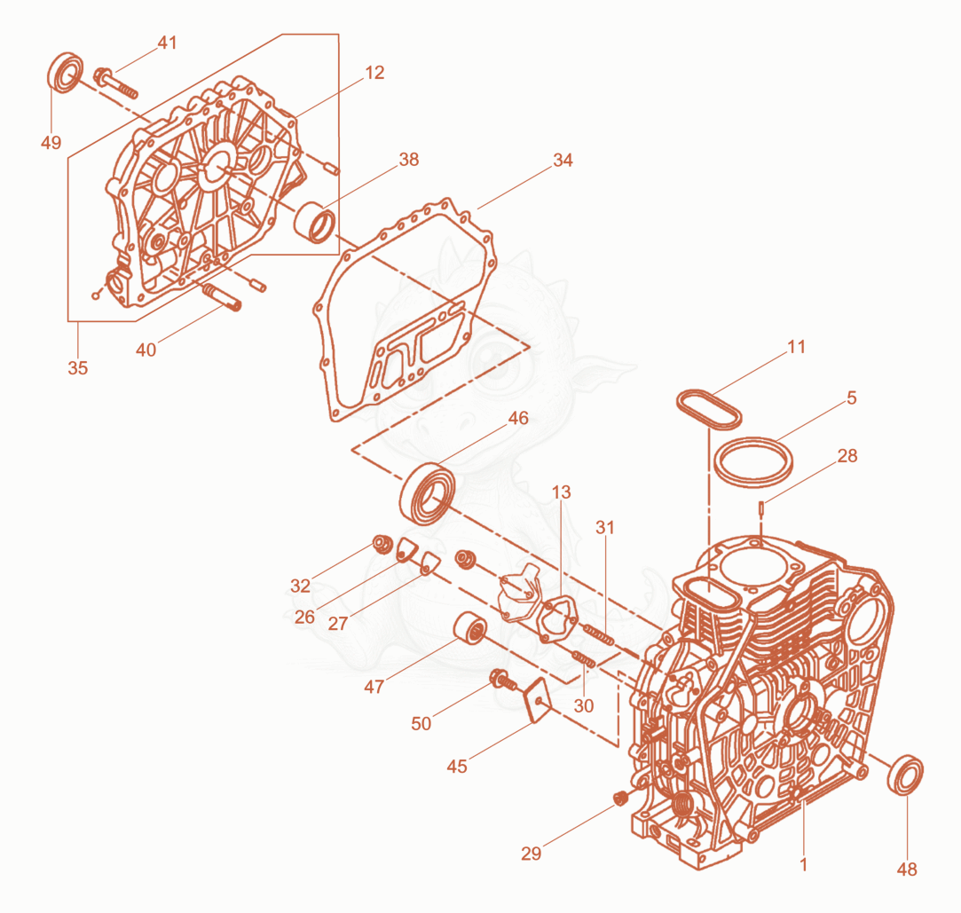 Exploded parts diagram of the Cylinder housing of a Wacker Neuson RD7YEHFBHRC, with numbered balloons
