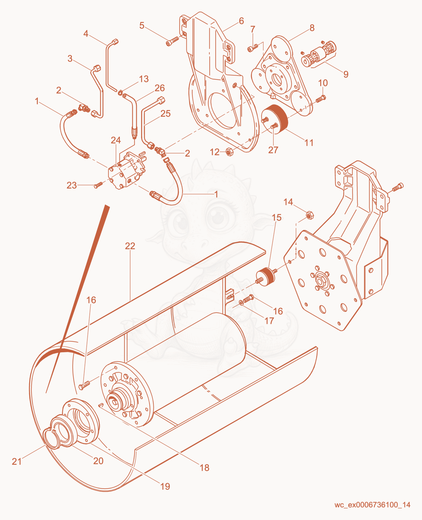 Exploded parts diagram of the Front Drum of a Wacker Neuson RD880V, with numbered balloons