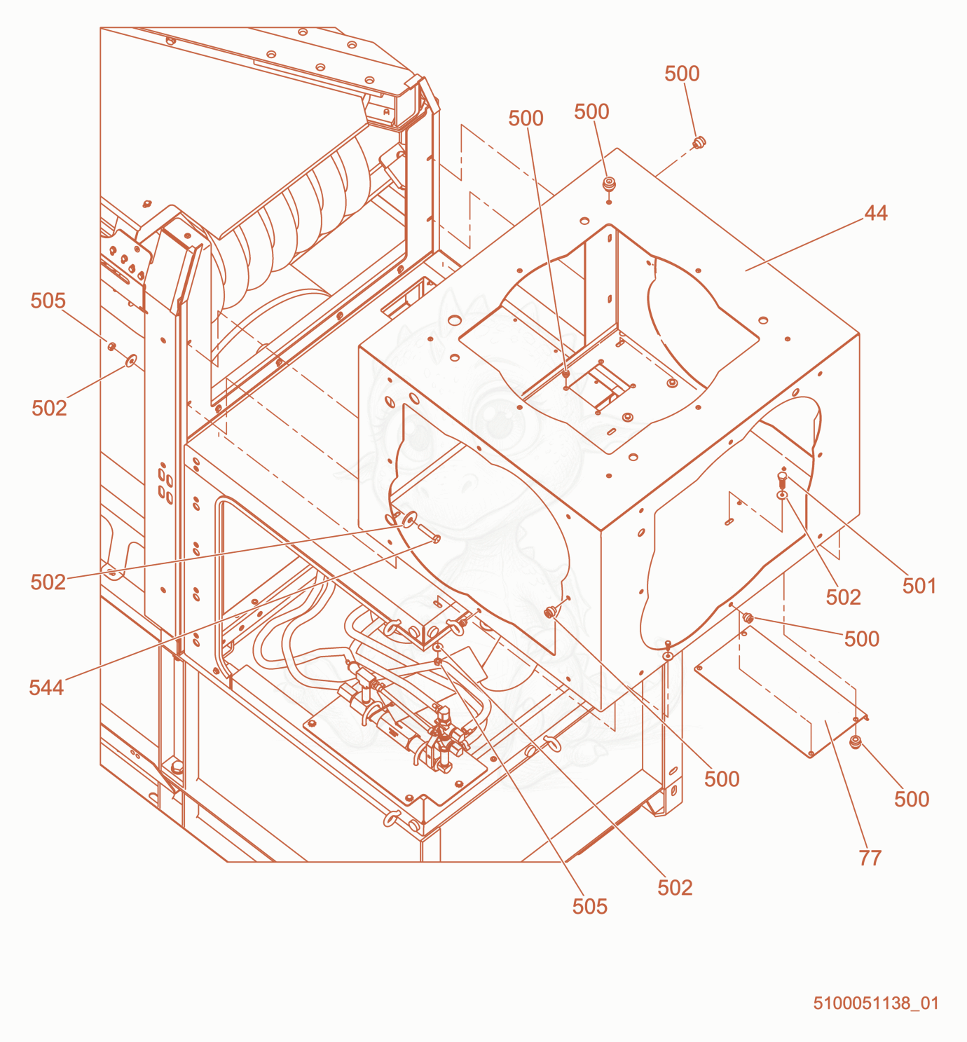 Exploded parts diagram of the Outlet box of a Wacker Neuson HI1000, with numbered balloons