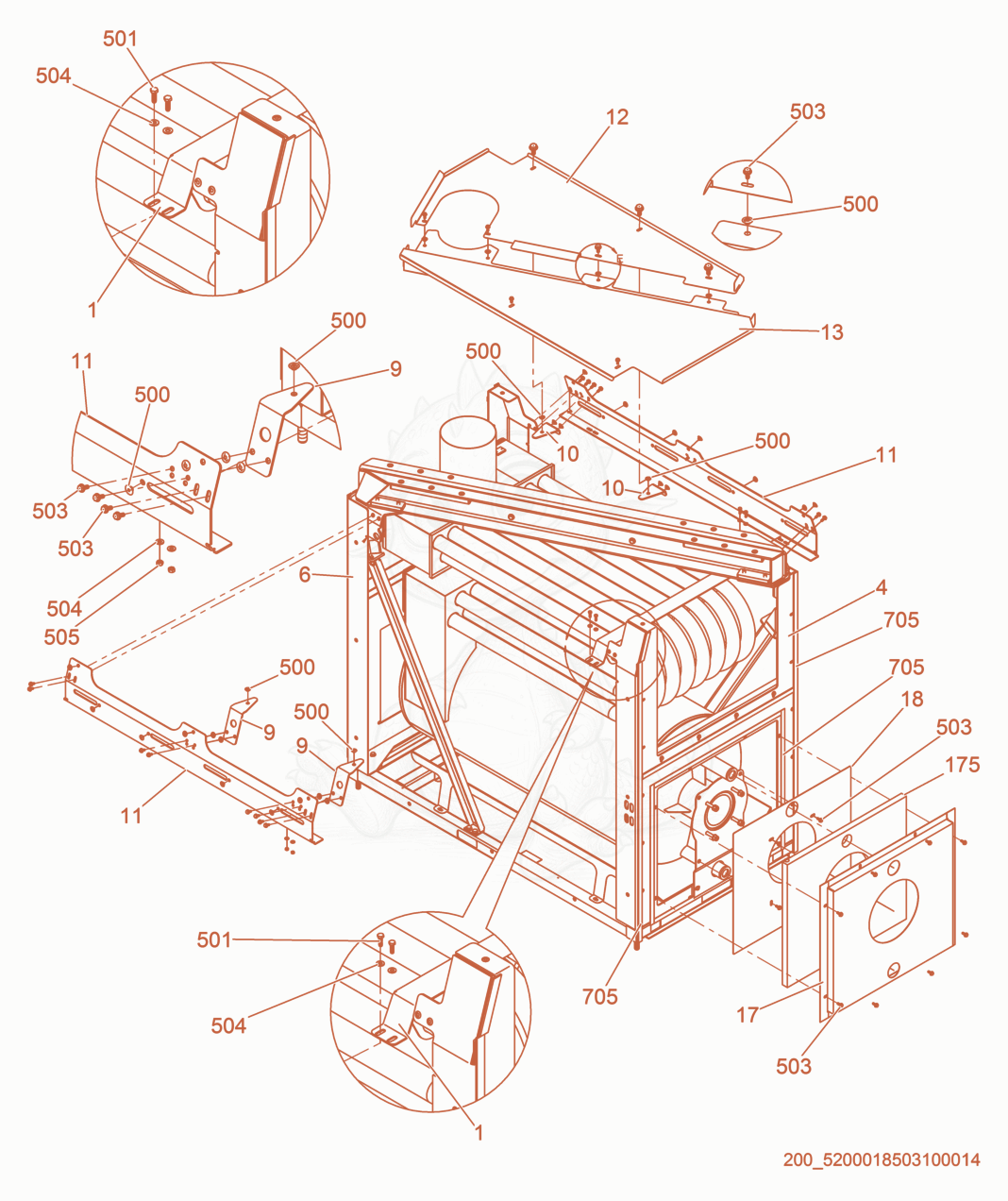 Exploded parts diagram of the Heatshield of a Wacker Neuson HI260, with numbered balloons