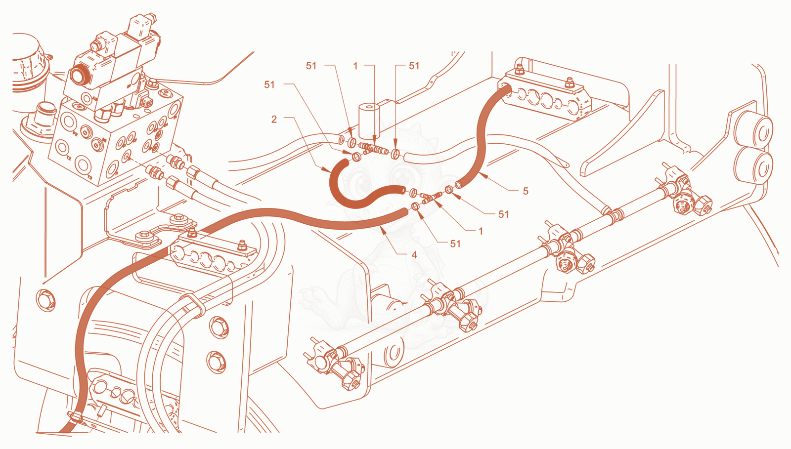 Exploded parts diagram of the edge pressing and cutting device of a Wacker Neuson RD45-140, with numbered balloons