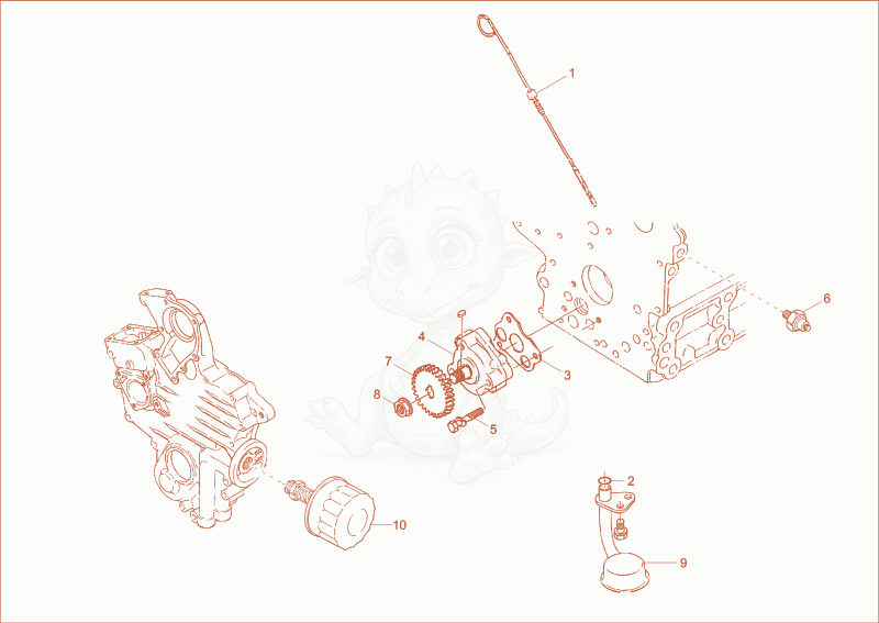 Exploded parts diagram of the lub oil system of a Wacker Neuson DT08PRO, with numbered balloons