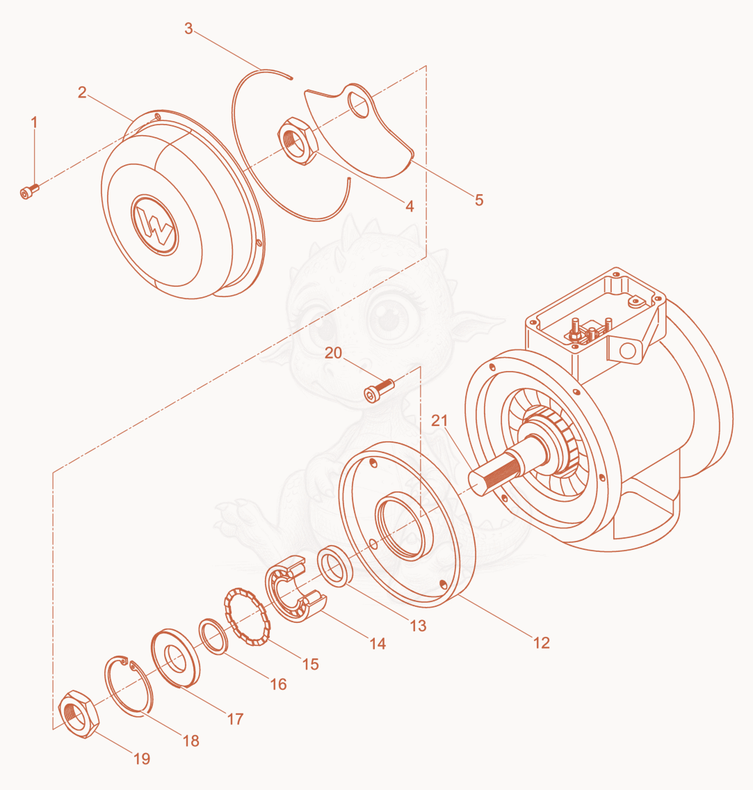 Exploded parts diagram of the External Vibrator cpl. of a Wacker Neuson AR51/6/042, with numbered balloons