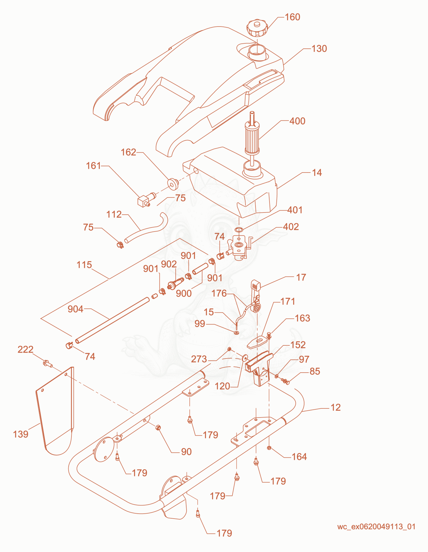Exploded parts diagram of the Guide Handle cpl. of a Wacker Neuson DS70, with numbered balloons
