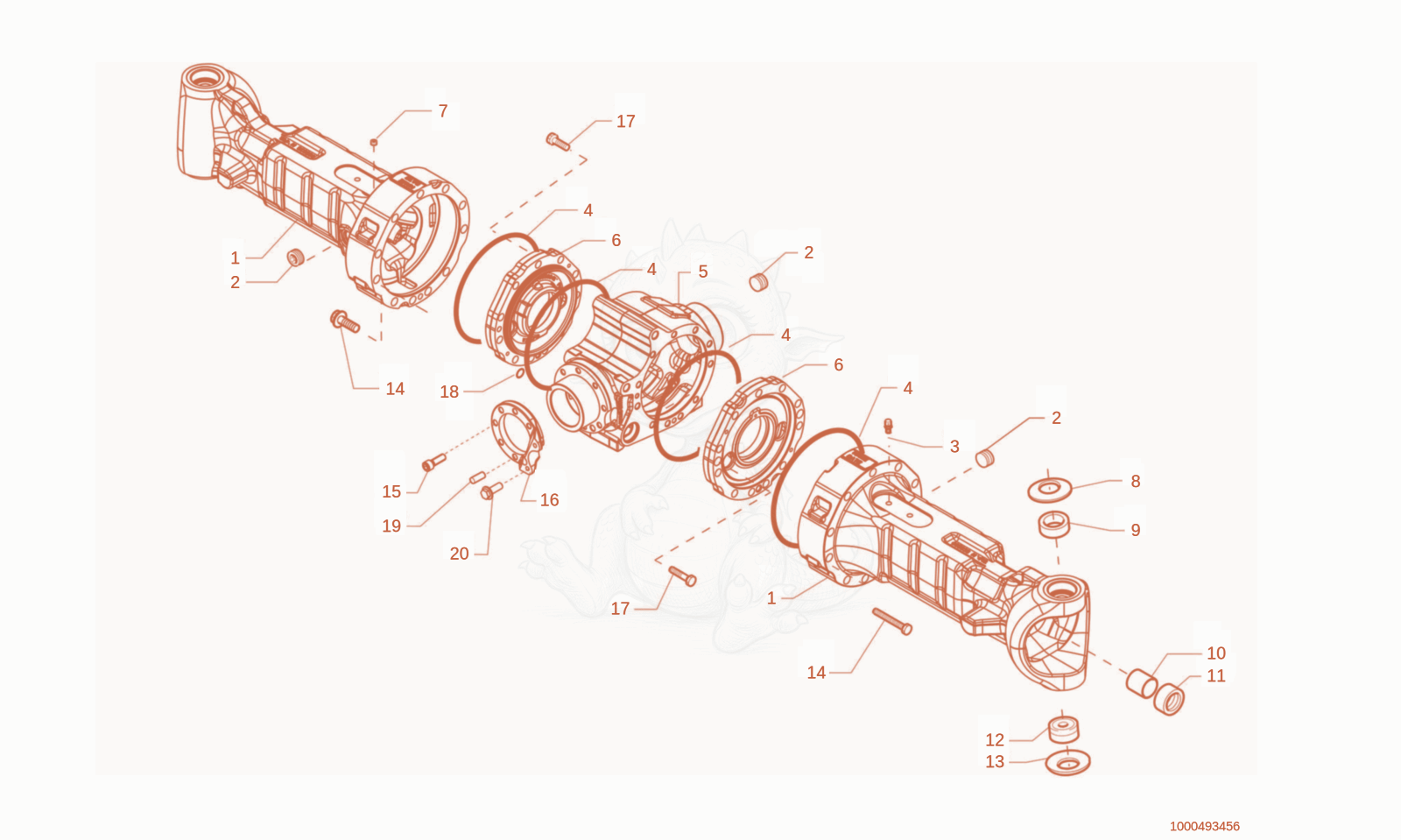 Exploded parts diagram of the axle pipe of a Wacker Neuson TH522STAGEV, with numbered balloons