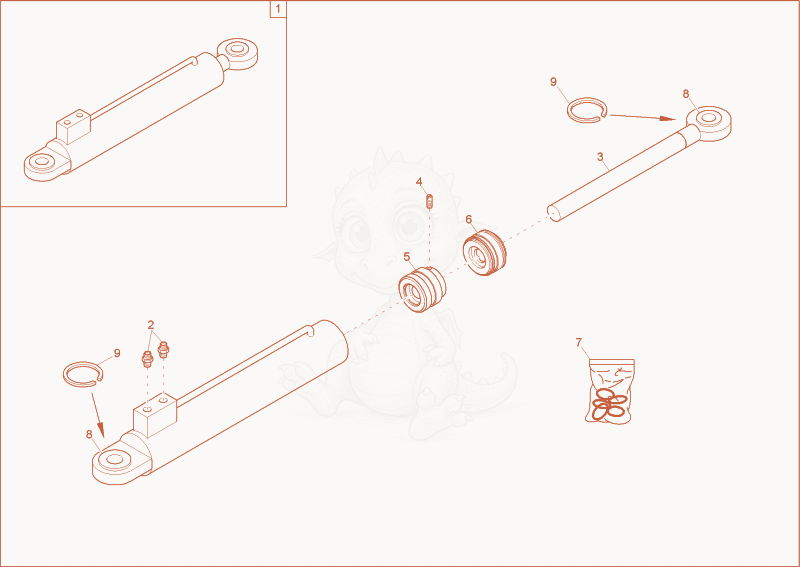 Exploded parts diagram of the steering cylinder of a Wacker Neuson 4500/7002, with numbered balloons