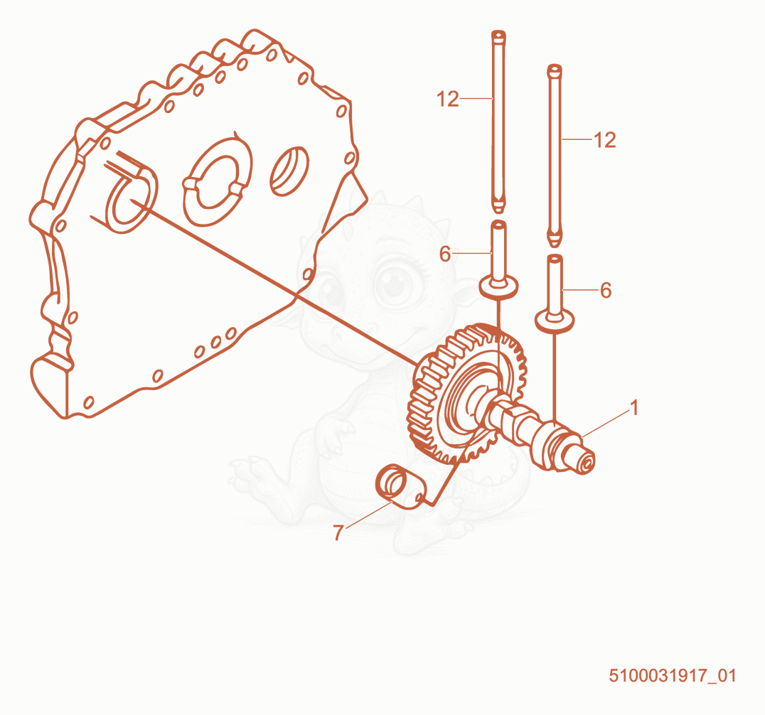 Exploded parts diagram of the Camshaft of a Wacker Neuson RD7YE, with numbered balloons