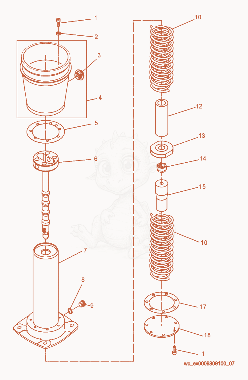 Exploded parts diagram of the Spring Cylinder cpl. of a Wacker Neuson DS720, with numbered balloons