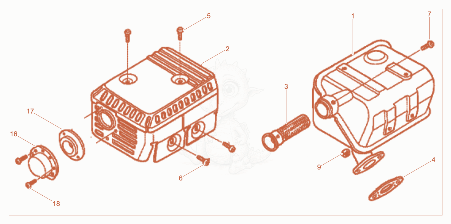 Despiece del Exhaust Silencer de una máquina Wacker Neuson XPSKMAT, con globos numerados