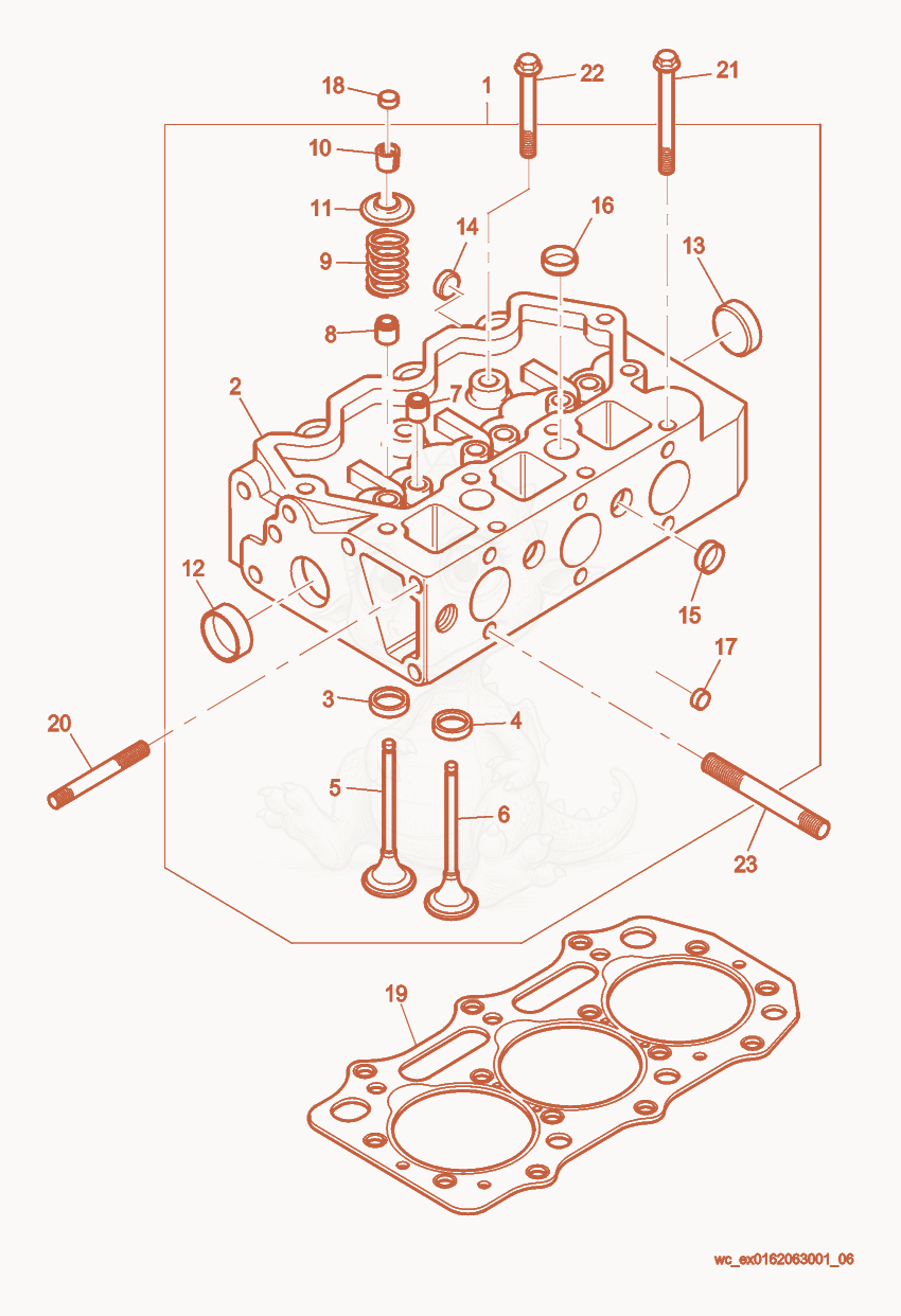 Exploded parts diagram of the Cylinder Head of a Wacker Neuson RD27-120, with numbered balloons