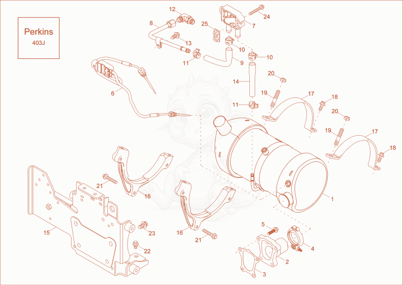 Exploded parts diagram of the Particle Filter of a Wacker Neuson ET42, with numbered balloons