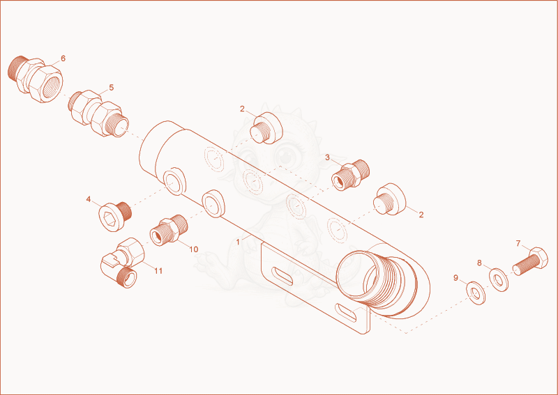Exploded parts diagram of the manifold of a Wacker Neuson 8003, with numbered balloons