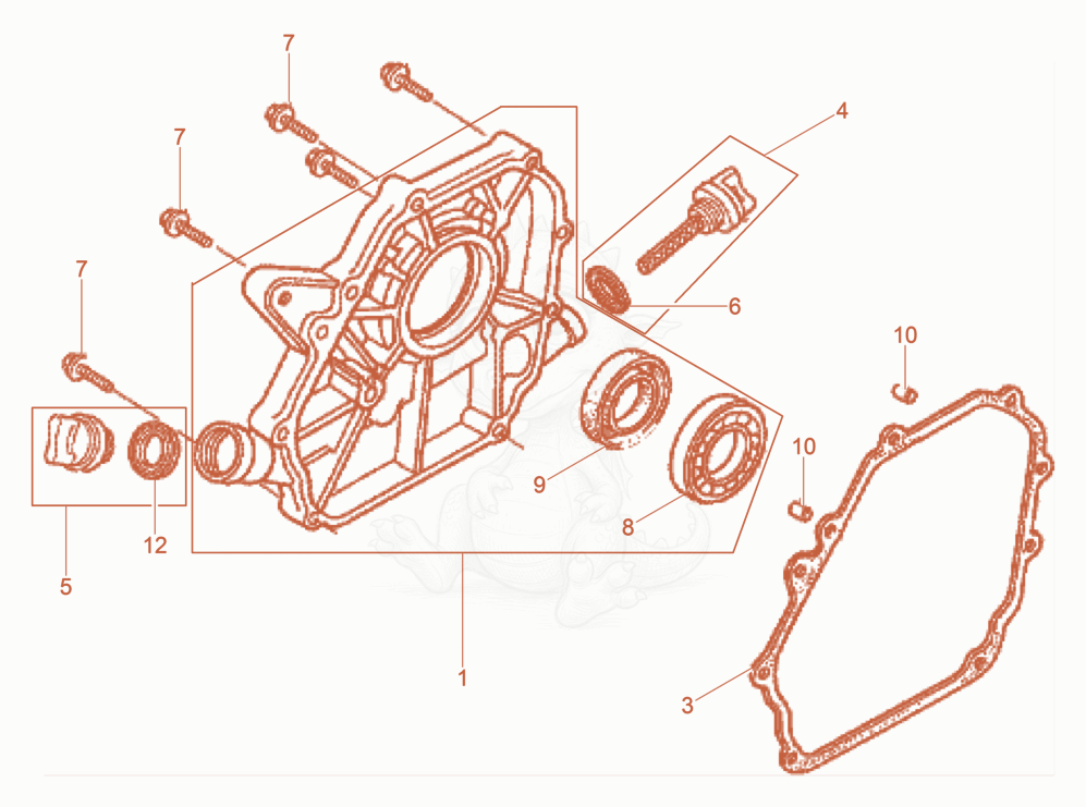 Despiece del Crankcase cover de una máquina Wacker Neuson VP1030AW, con globos numerados