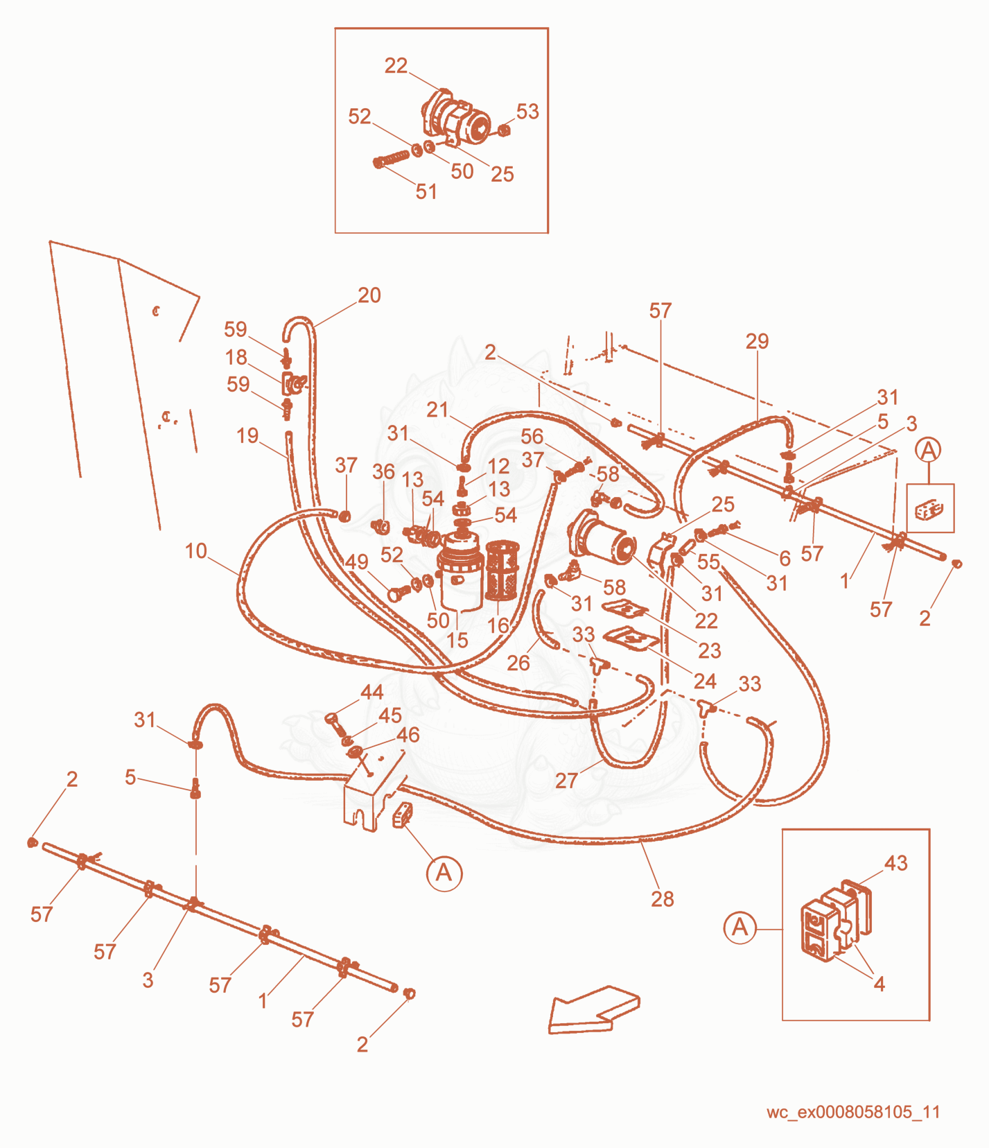 Exploded parts diagram of the Water Sprinkling System of a Wacker Neuson RD25, with numbered balloons