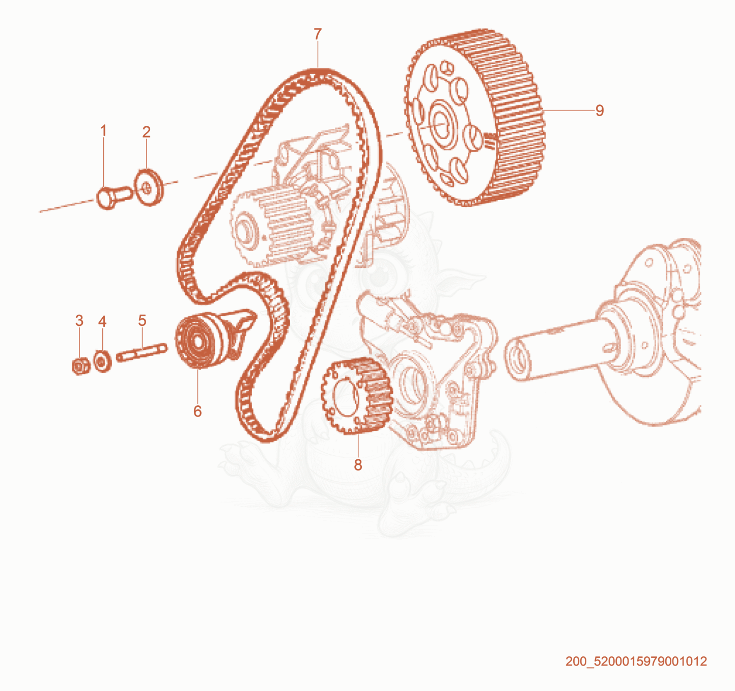Exploded parts diagram of the Timing Gear of a Wacker Neuson RTL82-SC3, with numbered balloons
