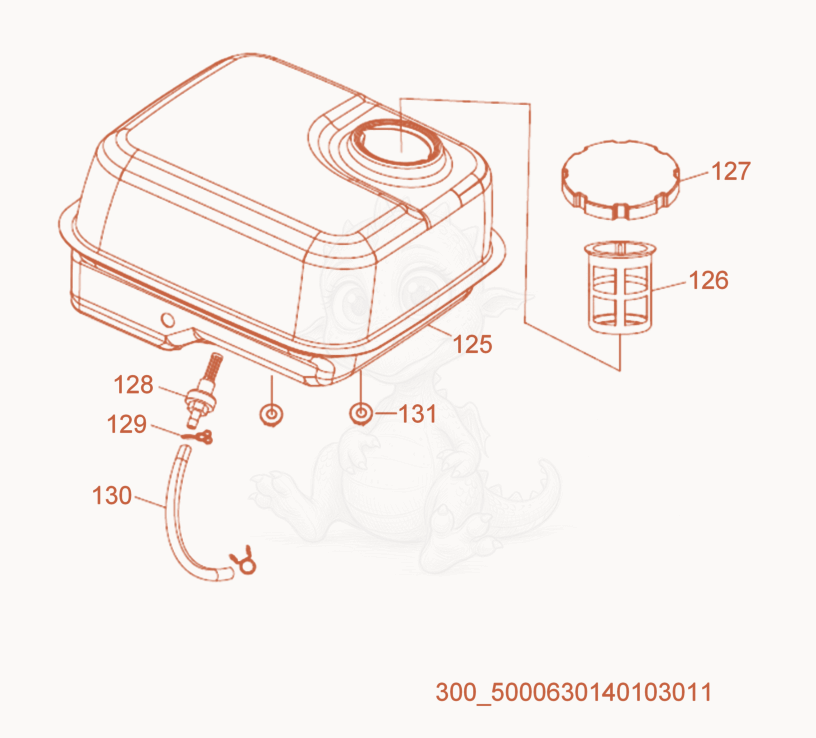 Exploded parts diagram of the Fuel Tank cpl. of a Wacker Neuson MDP3, with numbered balloons