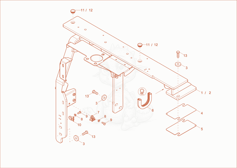 Exploded parts diagram of the frame of a Wacker Neuson ET42, with numbered balloons